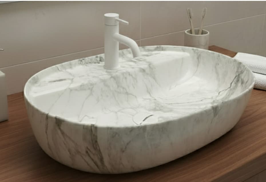 Designer Wash Basin | Table Top | Size: 610x410x130mm | Finish: Marble