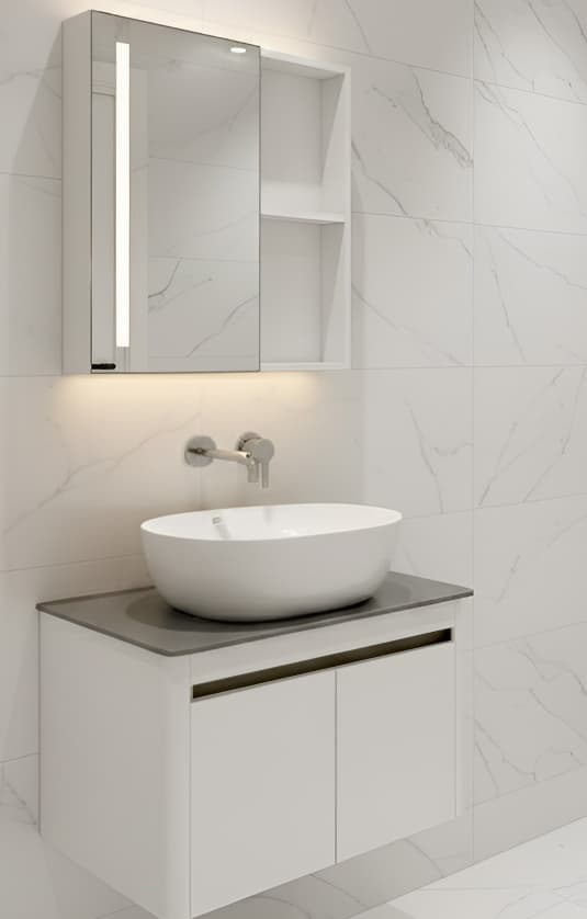 Designer Vanity Cabinet | Cabinet Size: (H)600x(D)470mm | Included: Mirror, Wash Basin, Cabinet