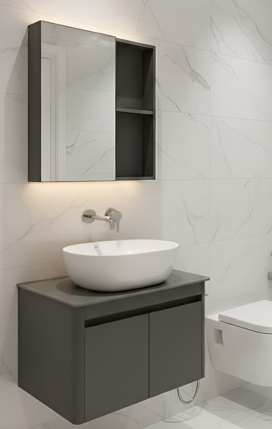Designer Vanity Cabinet | Cabinet Size: (W)600x(D)470mm | Included: Mirror, Wash Basin, Cabinet