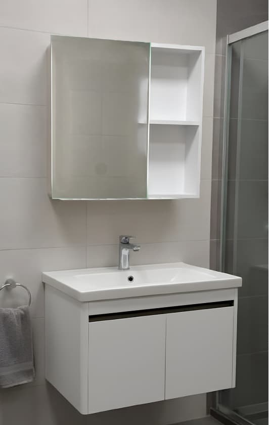 Designer Vanity Cabinet | Cabinet Size: (W)800x(D)470mm | Included: Mirror, Wash Basin, Cabinet