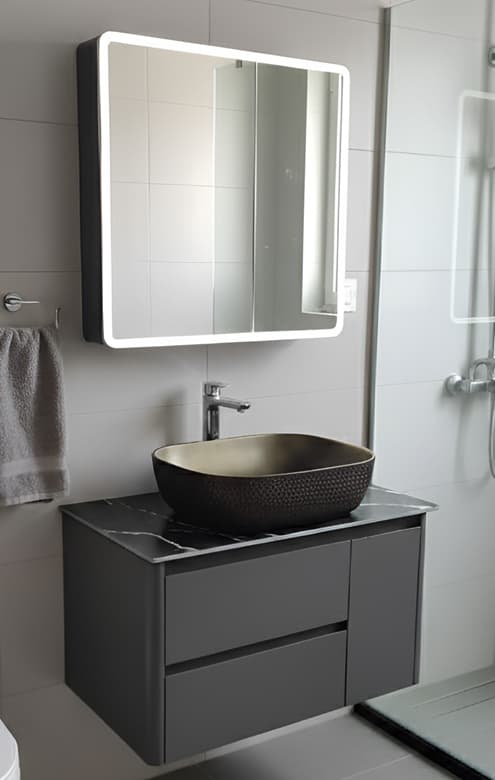Designer Vanity Cabinet | Cabinet Size: (W)800x(D)470mm | Included: LED Mirror, Wash Basin, Cabinet