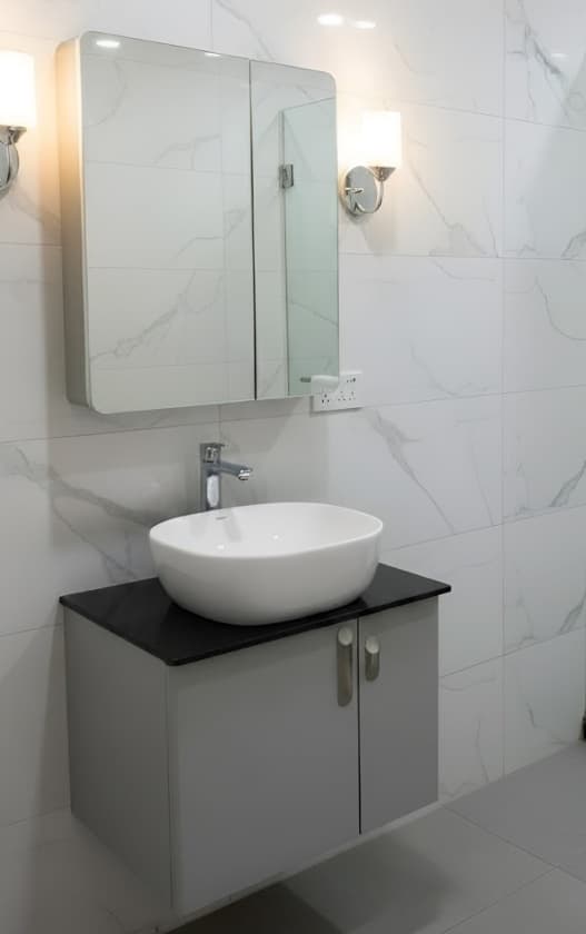 Designer Vanity Cabinet | Cabinet Size: (W)600x(D)470mm | Included: LED Mirror, Wash Basin, Cabinet