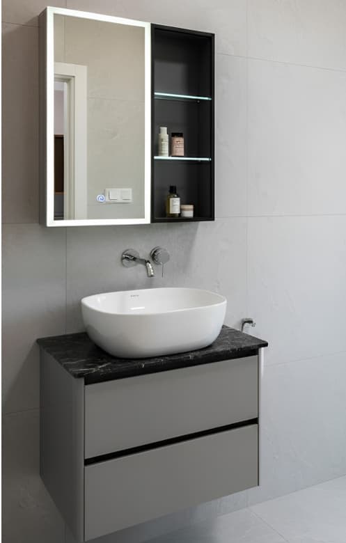 Designer Vanity Cabinet | Cabinet Size: (W)600x(D)470mm | Included: LED Mirror, Wash Basin, Cabinet