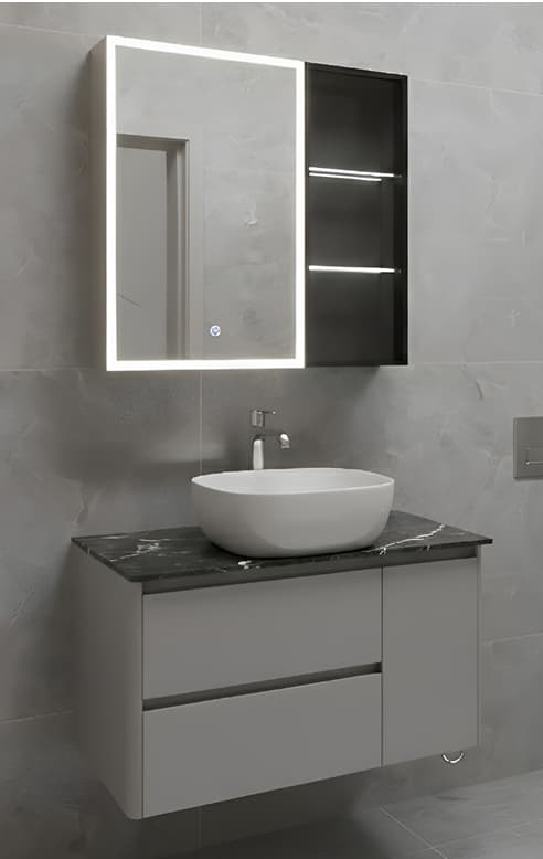 Designer Vanity Cabinet | Cabinet Size: (W)800x(D)470mm | Included: LED Mirror, Wash Basin, Cabinet