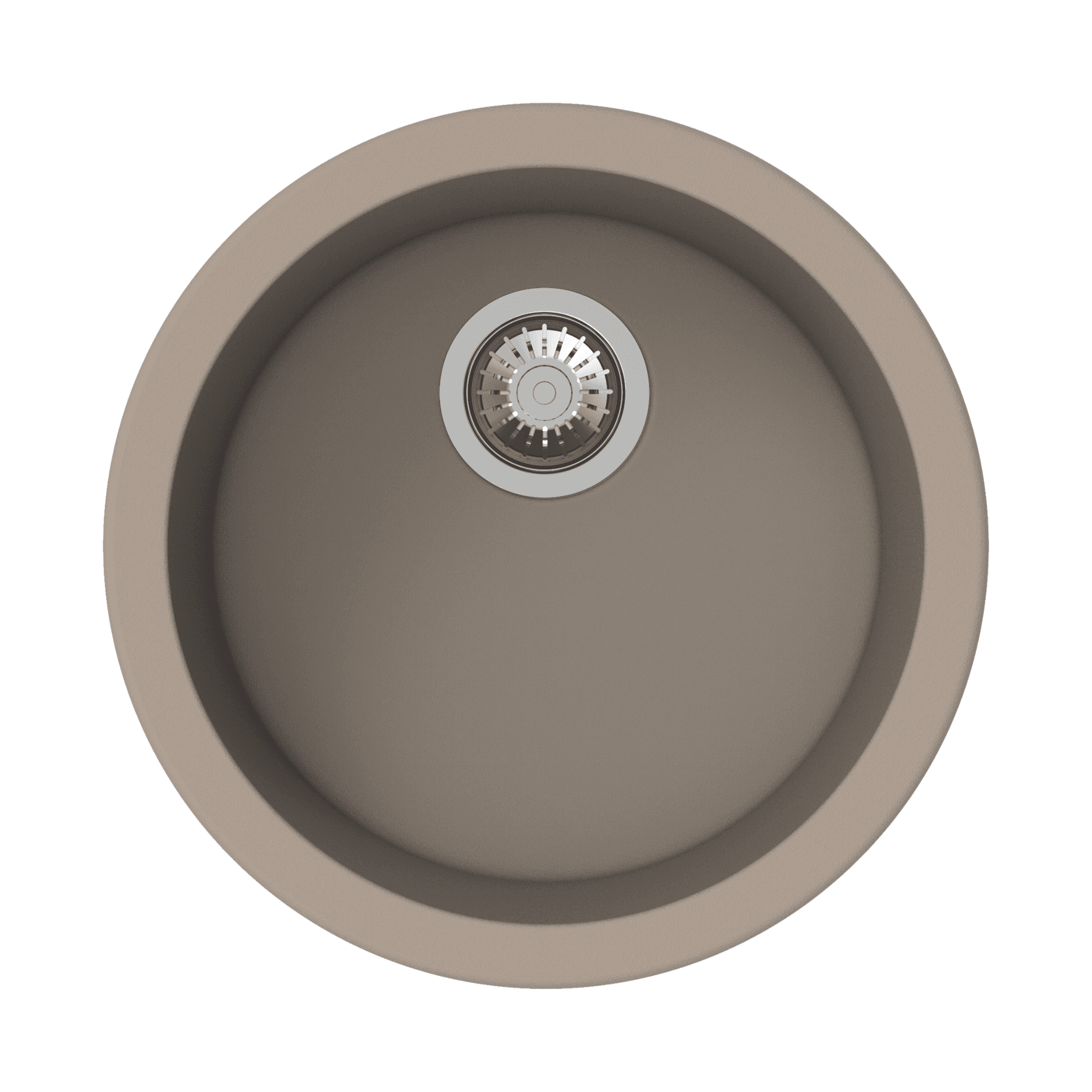 Series Quartz Kitchen Sink Ø 18" x 8" (460 x 200mm) | Concrete Finish | Top Mount, Flush Mount & Under Mount Installation | Included Accessories: Plumbing Kit | Slab Cutting Size: 394mm