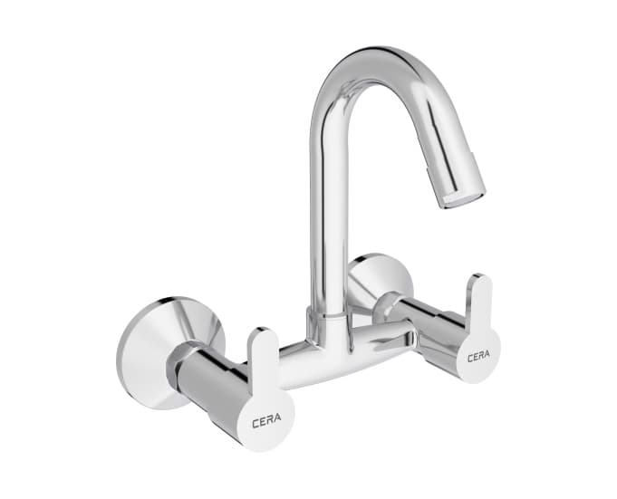 Victor Kitchen Sink Mixer With 190 mm (7.5") Long Swivel Spout and Wall Flanges | Chrome Finish