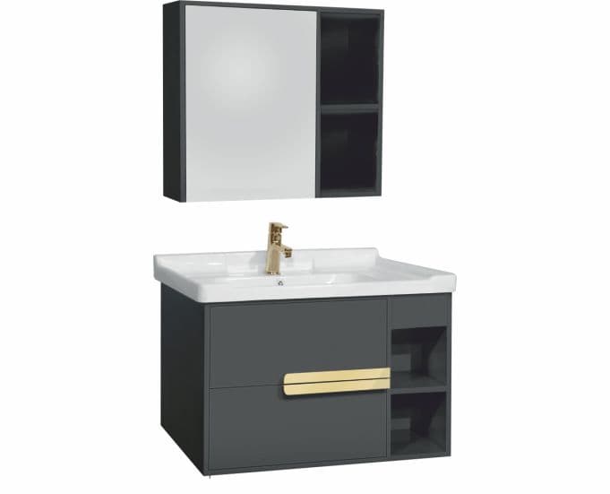 Arenza Wall Mounted Vanity Cabinet 780 x 460 x 480 mm | Space Grey Finish | HDHMR Material | Included: Wash Basin 810 x 470mm (S2030915) & Mirror Cabinet 150 x 700 x 600mm (S35530112) | Tap Not Included
