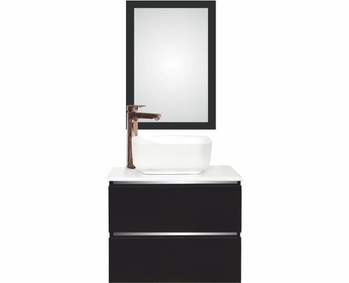 Valorosa Wall Mounted Vanity Cabinet 580 x 480 x 480 mm | Dark Brown Finish | HDHMR Material | Marble Top Platform 490mm x 600mm (S9510385WH) Included | Mirror With Frame 500 x 700 mm (B3510936) Included | Without Tap