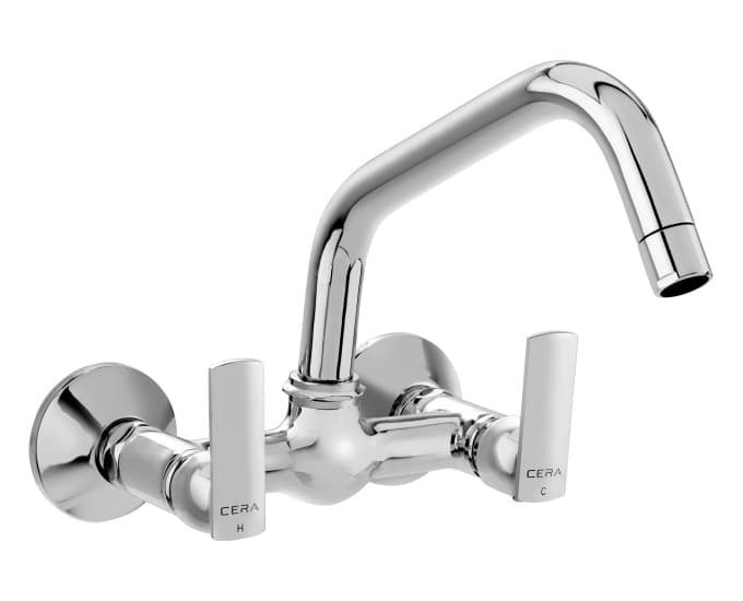 Titanium Kitchen Single Lever Sink Mixer With 180 mm (7") Long Swivel Spout and Wall Flanges | Chrome Finish