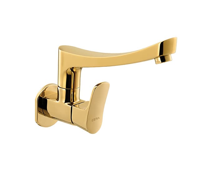 Perla Sink Cock (Cold Water Only) With 200 mm (8") Long Swivel Spout and Wall Flange | Chrome Finish