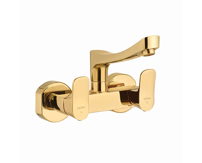 Perla Kitchen Sink Mixer (Hot & Cold Water) With 200 mm (8") Long Swivel Spout and Wall Flanges | Chrome Finish