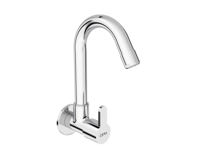 Victor Sink Cock (Cold Water Only) With Long Swivel Spout and Wall Flange | Chrome Finish | For Kitchen use