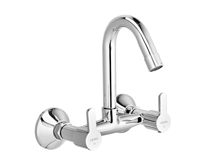 Victor Kitchen Sink Mixer With 190 mm (7.5") Long Swivel Spout and Wall Flanges | Chrome Finish