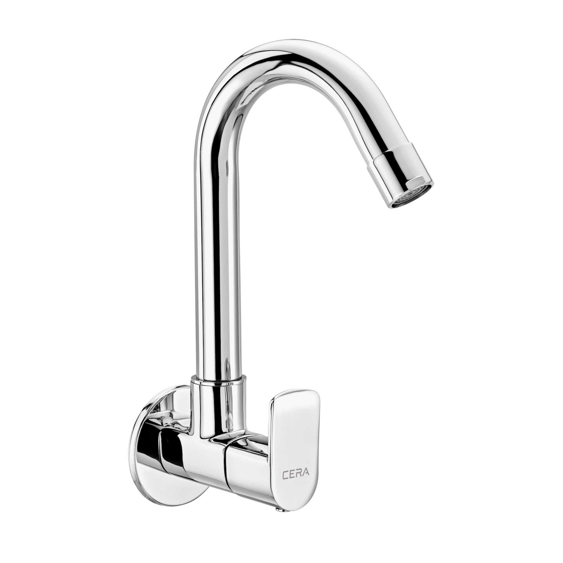 Chromo Sink Cock (Cold Water Only) With 165 mm (6.5") Long Swivel Spout and Wall Flange | Chrome Finish | For Kitchen use