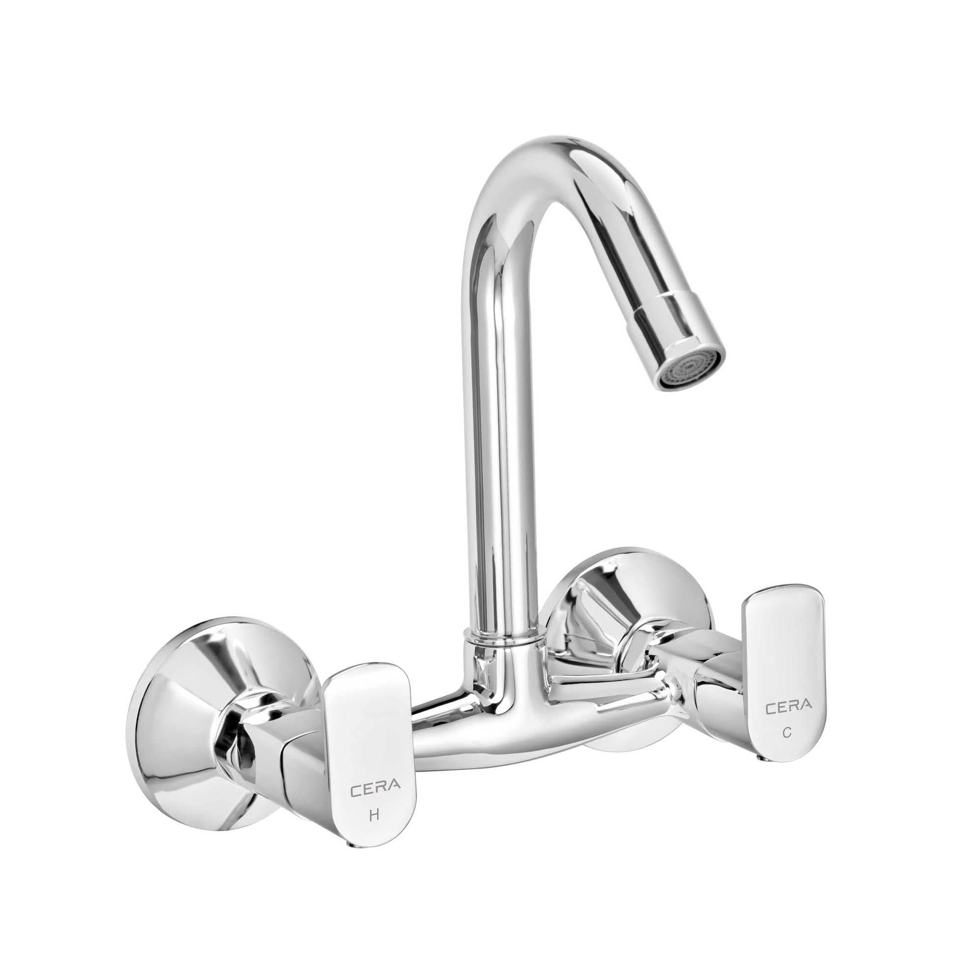 Chromo Kitchen Sink Mixer With 165 mm (6.5") Long Swivel Spout and Wall Flanges | Chrome Finish