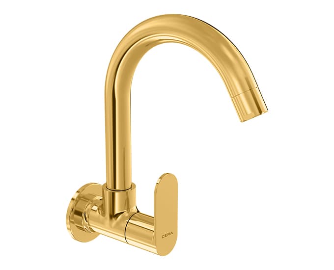 Curve Sink Cock (Cold Water Only) With 150 mm (6") Long Swivel Spout and Wall Flanges | Chrome Finish | For Kitchen Use