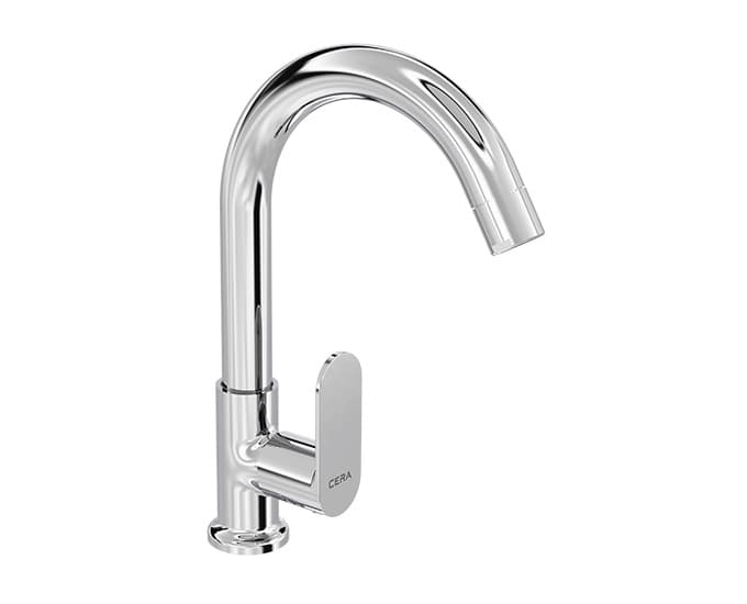 Curve Sink Cock (Only Cold water) With 150 mm (6") Long Swivel Spout | Chrome Finish | For Kitchen Use