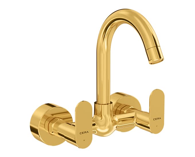 Curve Kitchen Sink Mixer With 150 mm (6") Long Swivel Spout and Wall Flanges | Chrome Finish