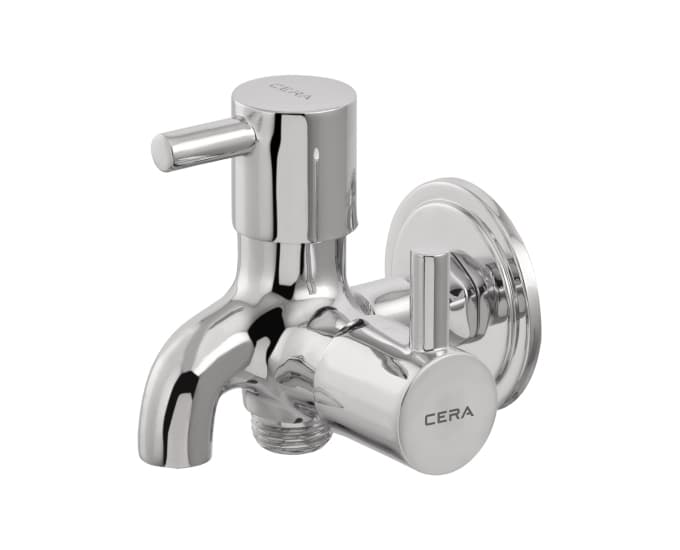 Garnet 2-Way Bib Cock (Only Cold Water) With Two Handle, Flange | Chrome Finish