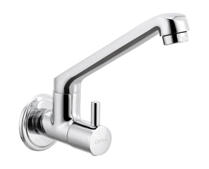 Garnet Sink Cock (Cold Water Only) With 150 mm (6") Long Swivel Spout and Wall Flange | Chrome Finish | For Kitchen use