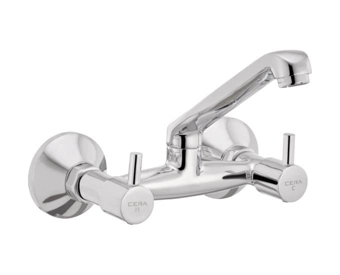 Garnet Kitchen Sink Mixer With 150 mm (6") Long Swivel Spout and Wall Flanges | Chrome Finish