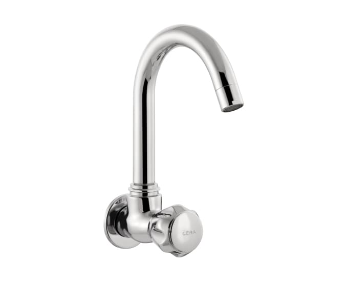 Ocean Sink Cock (Cold Water Only) With 170 mm (6.5") Long Swivel Spout and Wall Flange | Chrome Finish | For Kitchen Use