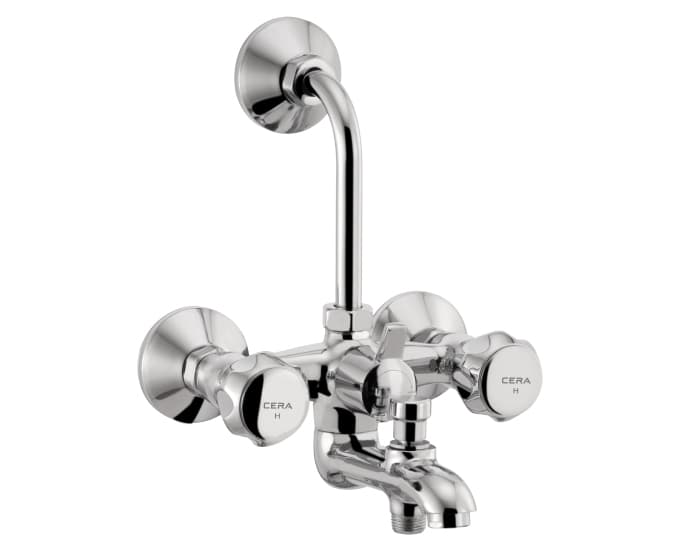 Ocean Wall Mixer (3-in-1) With Arrangement for both Hand Shower and Overhead Shower With Bend Pipe | Chrome Finish