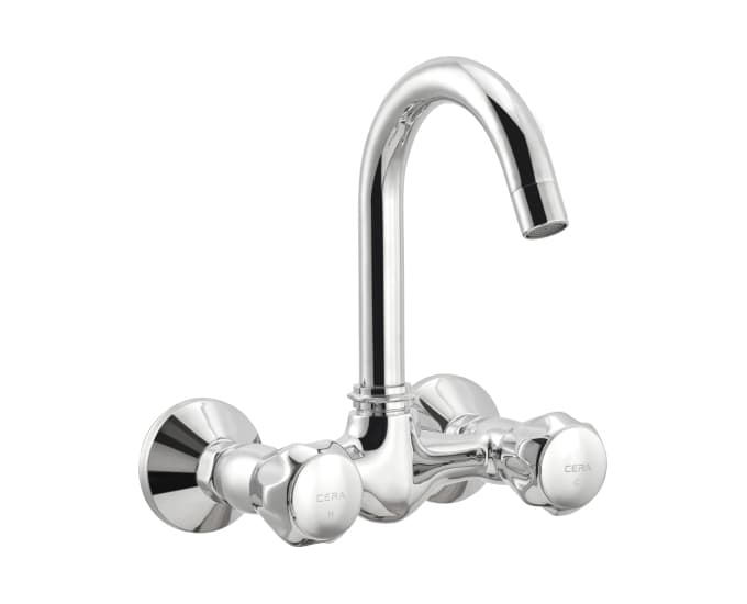 Ocean Kitchen Sink Mixer With 170 mm (6.5") Long Swivel Spout and Wall Flanges | Chrome Finish