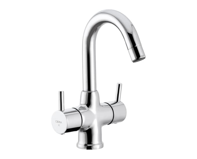 Fountain Basin Mixer (Hot & Cold Water) With 450 mm Braided Connection Pipe | Chrome Finish
