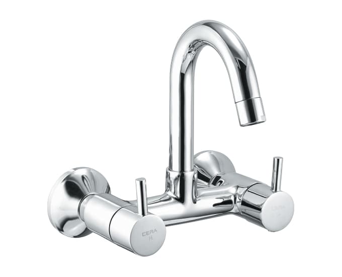 Fountain Kitchen Sink Mixer With 150 mm (6") Long Swivel Spout and Wall Flanges | Chrome Finish