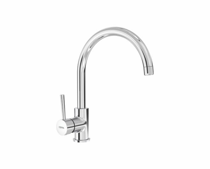 Fountain Single Lever Sink Mixer With 235 mm (9") Long Swivel Spout and 450 mm Long Braided Connection Pipe | Chrome Finish | For Kitchen Use