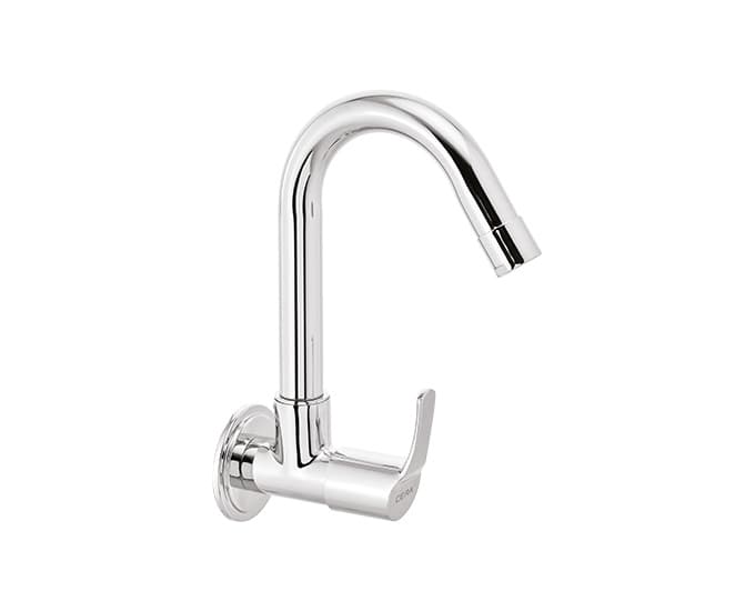 Vivana Sink Cock (Cold Water Only) With 150 mm (6") Long Swivel Spout and Wall Flange | Chrome Finish | For Kitchen use