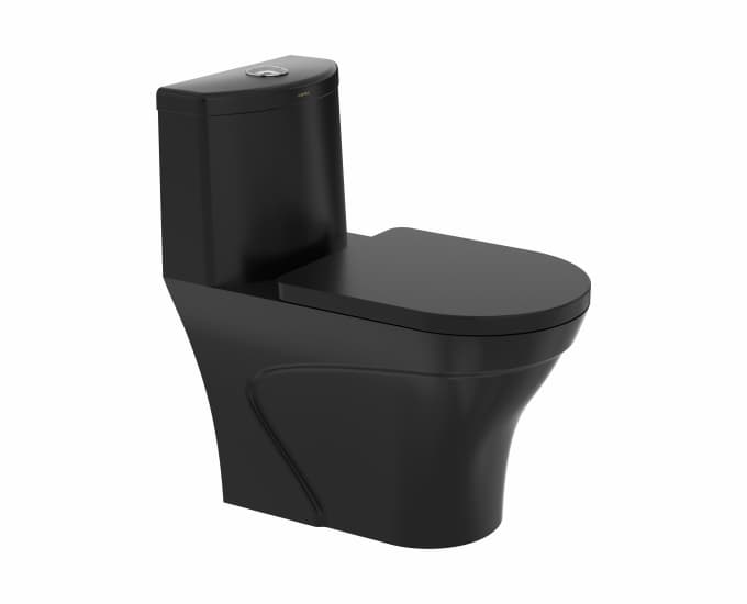 Celebrate 3D One Piece Toilet | Finish : Matte Black Outside & Inside | With Duroplast Soft Close Seat Cover | S Trap 300 mm | Size: 660 x 360 x 730 mm