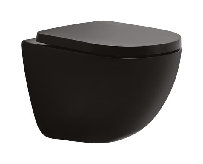 Carnival Black Rimless Wall Hung Toilet | Finish Matte | Duroplast soft close Seat Cover | Size: 510 x 365 x 380 mm
