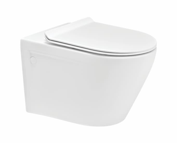 Camel Rimless Wall Hung Toilet | Finish: Snow White | Size: 555 x 370 x 365 mm | Duroplast Soft Close Seat Cover Included