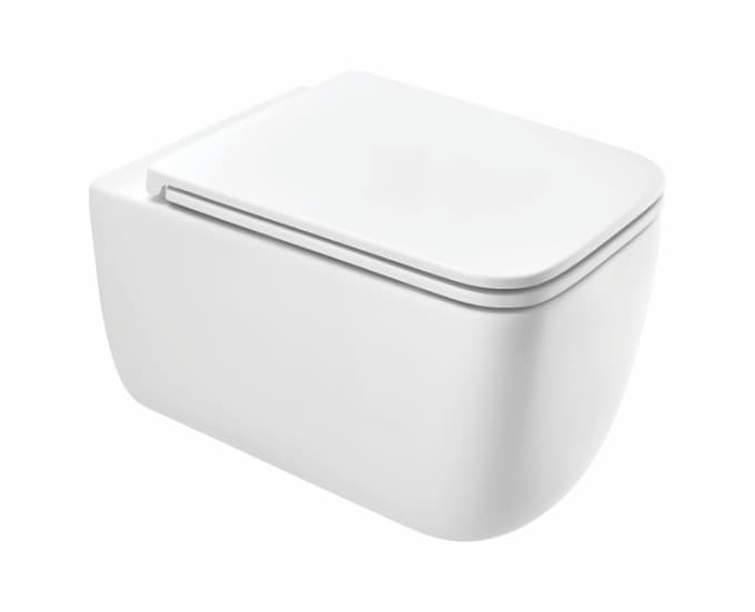 Cartica Rimless Wall Hung Toilet | Finish: Snow White | Size: 530 x 365 x 375 mm | Duroplast Slim Soft Close Seat Cover Included