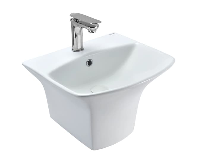Cuddle Neo One Piece Wash Basin With Integrated Half Pedestal | Finish: Snow White | Size: 450 x 425 x 330 mm | With Tap Hole Provision