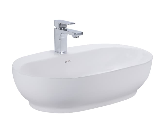 Café Table Top Wash Basin | With Tap Hole Provision | Finish: Snow White | Size: 600 x 400 x 160 mm