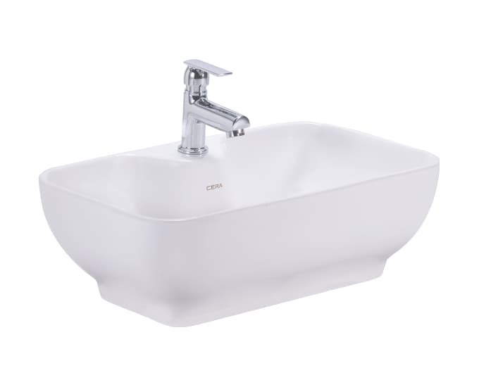 Corba Table Top Wash Basin | With Tap Hole Provision | Finish: Snow White | Size: 480 x 300 x 160 mm