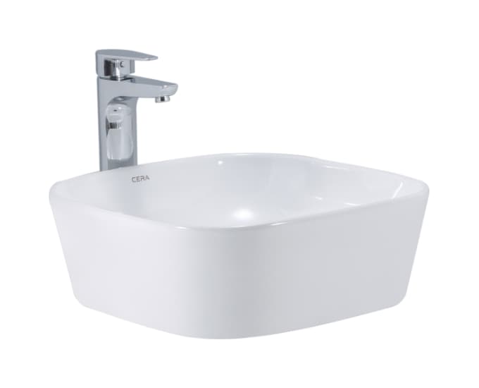Colmin Table Top Wash Basin | Without Tap Hole Provision | Finish: Snow White | Size: 410 x 410 x 145 mm