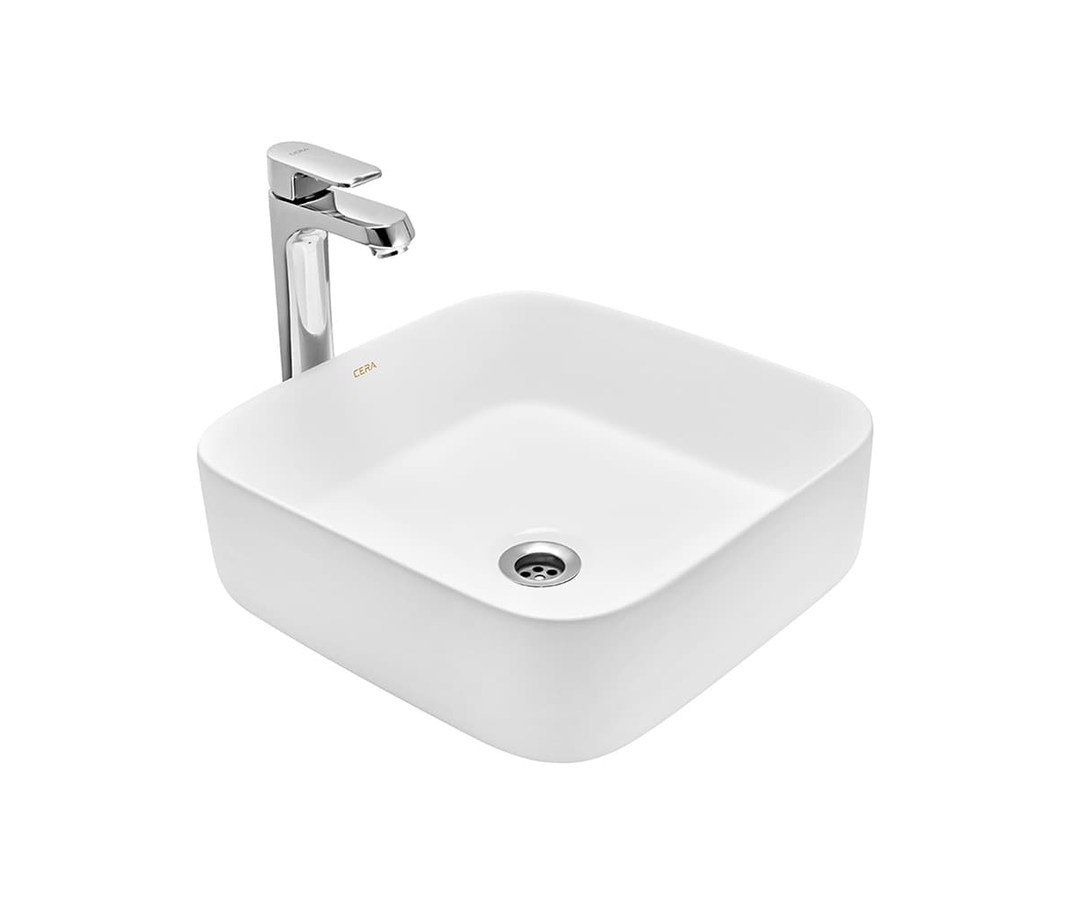 Cassero Table Top Wash Basin | Without Tap Hole Provision | Finish: Snow White | Size: 400 x 400 x 140 mm