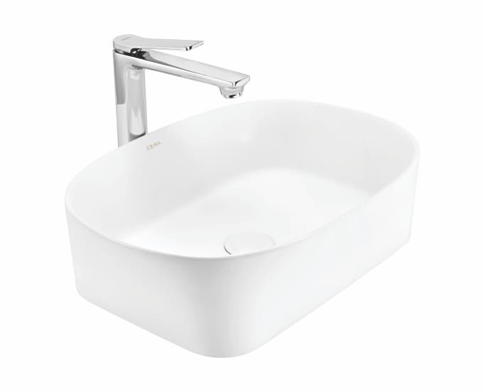 Celine Table Top Wash Basin | Without Tap Hole Provision | Finish: Snow White | Size: 500 x 360 x 130 mm