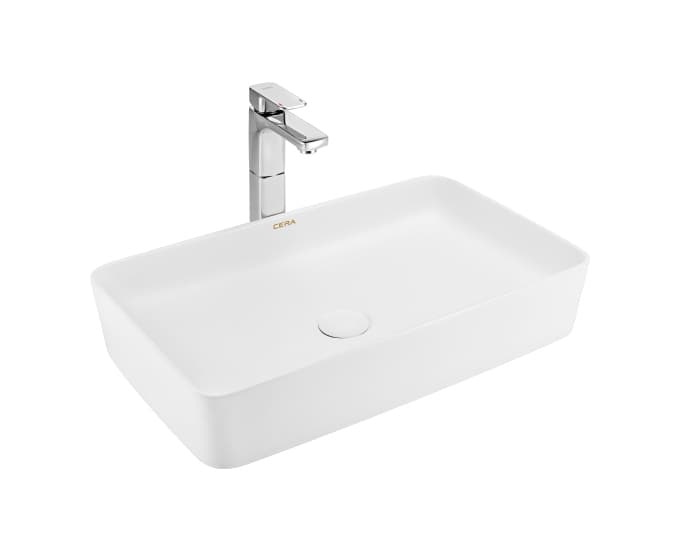 Cayna Table Top Wash Basin | Without Tap Hole Provision | Finish: Snow White | Size: 615 x 365 x 120 mm