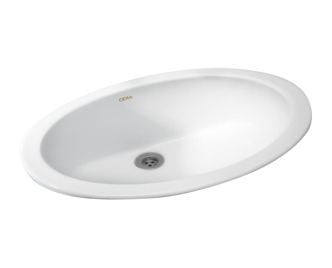 Oval Counter Wash Basin | Without Tap Hole Provision | Finish: Snow White | Size: 560 x 400 x 205 mm