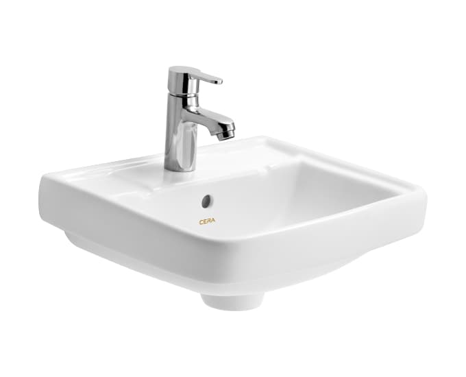 Calvin Wall Hung Wash Basin Without Pedestal | Finish: Snow White | Size: 405 x 360 x 160 mm | With Tap Hole Provision