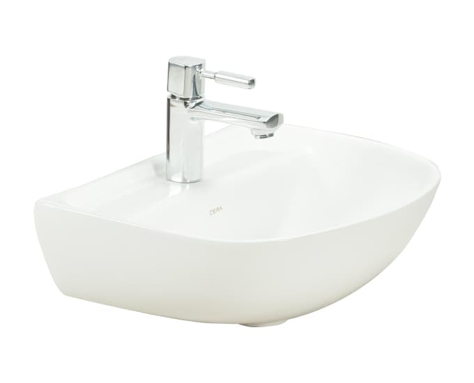 Chime Wall Hung Wash Basin | Finish: Snow White | Size: 460 x 360 x 180 mm | With Tap Hole Provision | For use With Half Pedestal (S2090128)