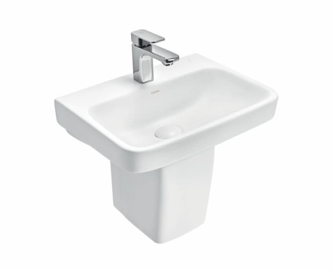 Clora Wall Hung Wash Basin | Finish: Snow White | Size: 460 x 345 x 155 mm | With Tap Hole Provision | For use With Half Pedestal (S2090136)