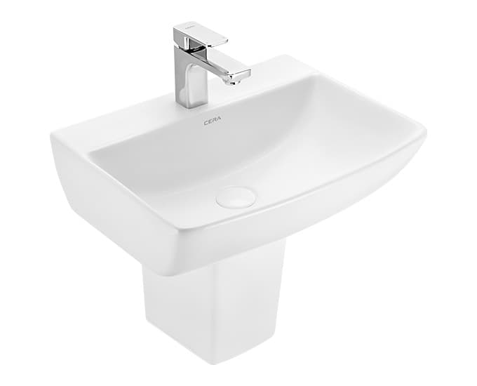 Cadrin Wall Hung Wash Basin | Finish: Snow White | Size: 475 x 375 x 155 mm | With Tap Hole Provision | For use With Half Pedestal (S2090139)
