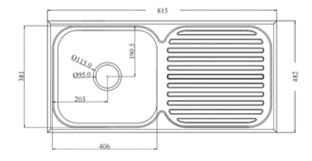 FUTURA DURA SINGLE BOWL WITH DRAIN BOARD 32X19X8 - DURA 32X19X8" — image 2