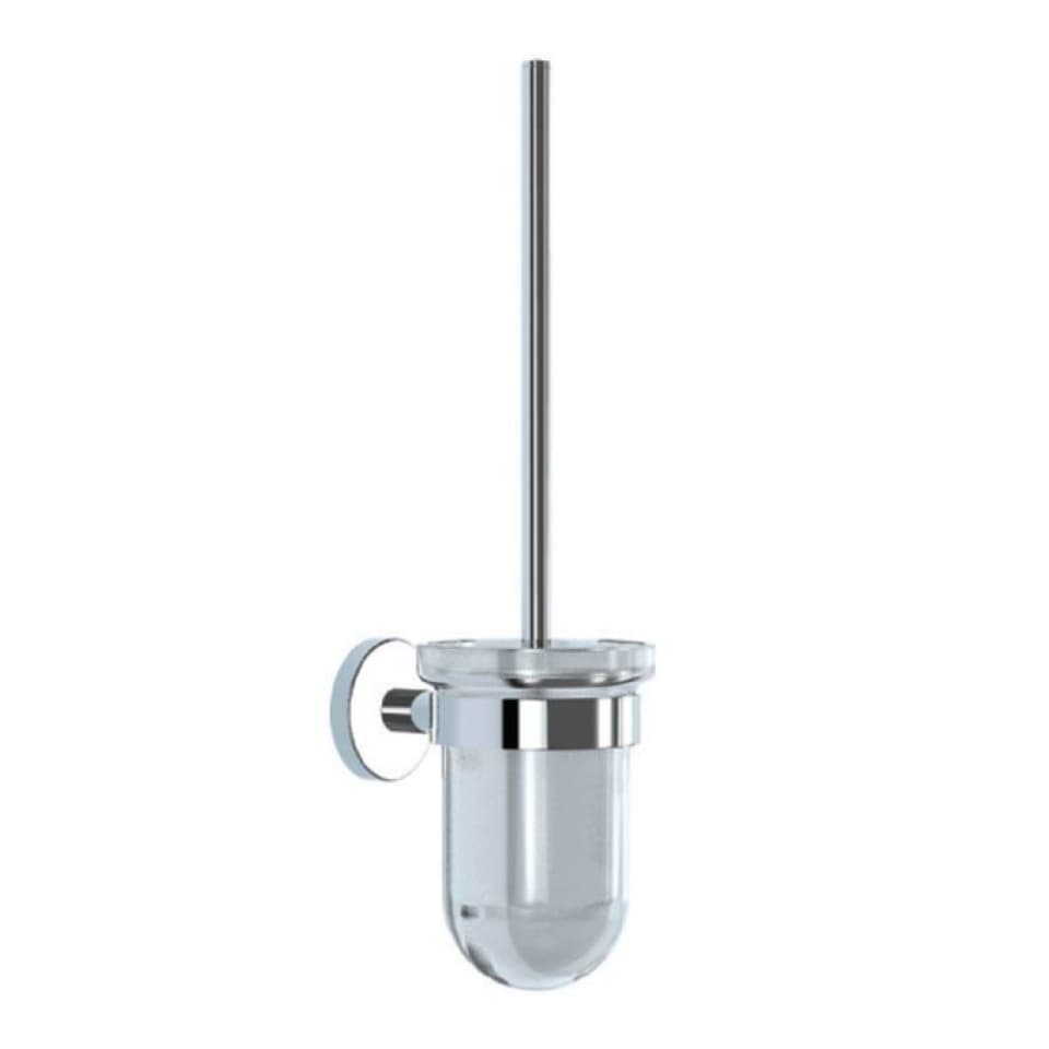 Toilet Brush Glass Holder Stand Type with Toilet Brush and Holder | Tempered glass | Chrome Finish | Material: Stainless Steel